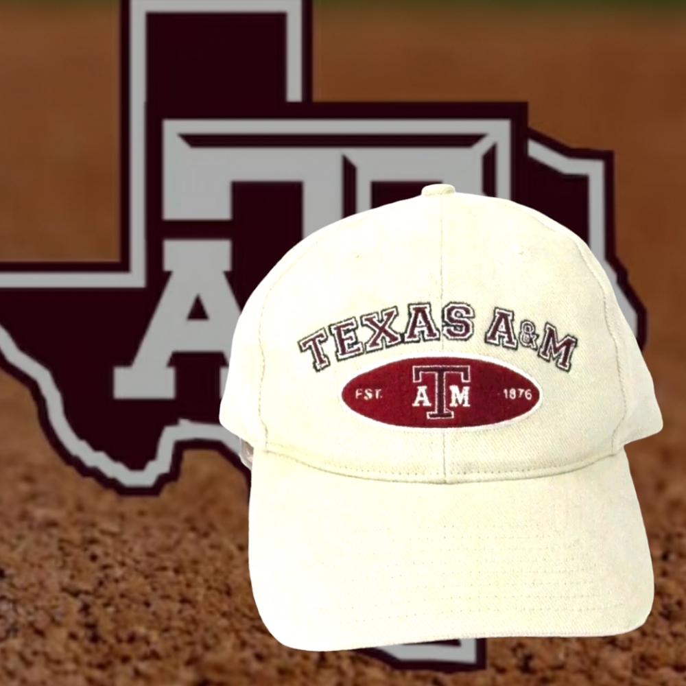Texas A&M Adjustable Baseball Hat Cap, Hook & Loop, Beige Maroon Twin Enterprise